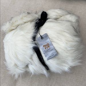 West Elm faux fur throw brushed tips white cream